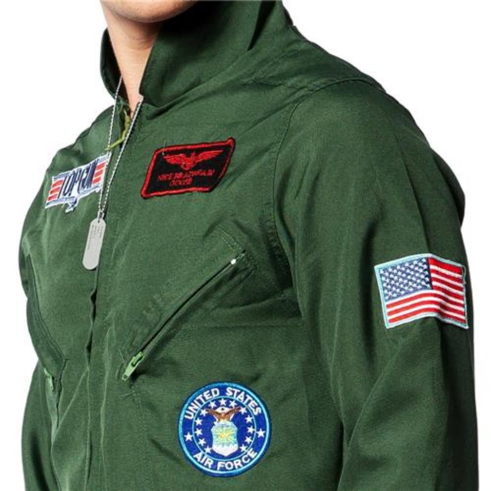 Top Gun Costume Adult Maverick Flight Jump Suit Mens Union Green Pilot Cosplay - Picture 5 of 13